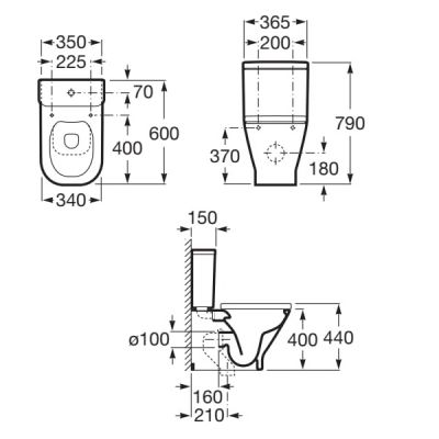 GAP SQUARE Compact Моноблок със седалка и капак Slim и казанче с долно захранване 