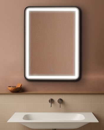 AURA SQ  правоъгълно огледало 60х80 см с осветелние и ЧЕРЕН МАТ рамка