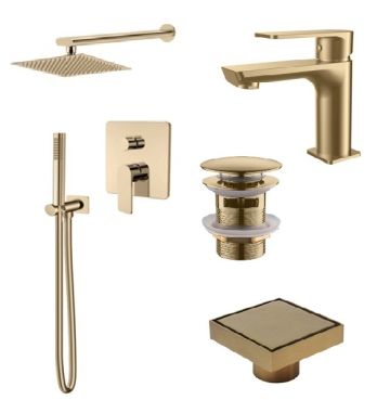 Комплект смесители LOTUS GOLD МАТ с клапа и сифон