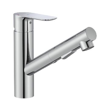 ROCA CALA Cold Start Смесител за кухненска мивка с въртящ и изваждащ се чучур с 2 функции хром 