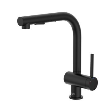 ROCA ONA Смесител за кухня с въртящ изтеглящ се чучур с две функции Черен Мат 