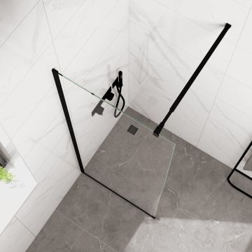 Стационарен душ параван CRISTINA 80×200 см – стъклен walk-in параван за баня с профил черен мат