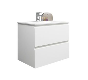 PVC Песанте 65см долен шкаф за баня с умивалник и две чекмеджета в бял гланц