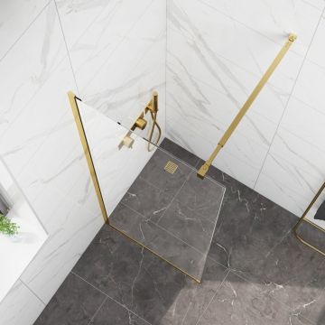 Стационарен душ параван CRISTINA 70×200 см – стъклен walk-in параван за баня с профил матирано злато