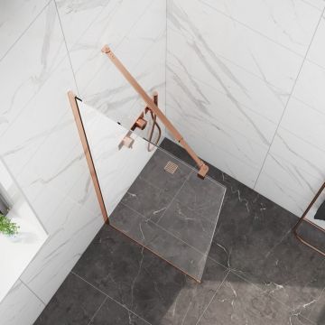 Стационарен душ параван CRISTINA 80×200 см – стъклен walk-in параван за баня с профил розово матирано злато