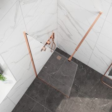 Стационарен душ параван CRISTINA 100×200 см – стъклен walk-in параван за баня с профил розово матирано злато