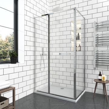 Комбиниран душ параван 100-90x200 см GRAZIANA хром – плъзгаща врата и фиксирано закалено стъкло 6 мм
