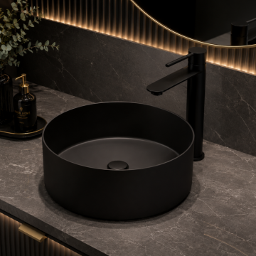 PURE STEEL Умивалник от неръждаема стомана върху плот Ф 36 см, Matt Black, 3611MB