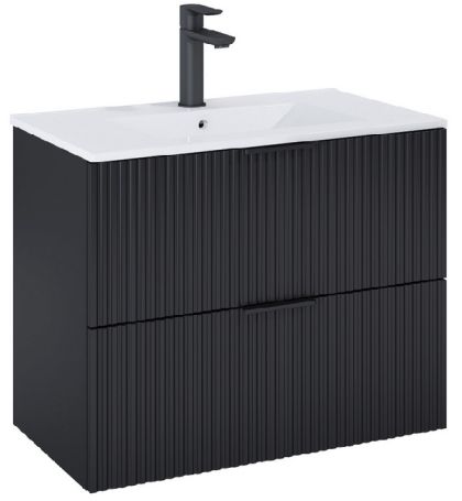 Roca REEF 80 мебел за баня с умивалник черен мат с релефни чекмеджета