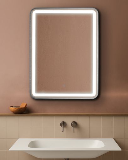 AURA SQ  правоъгълно огледало 60х80см с осветелние и ХРОМ МАТ рамка