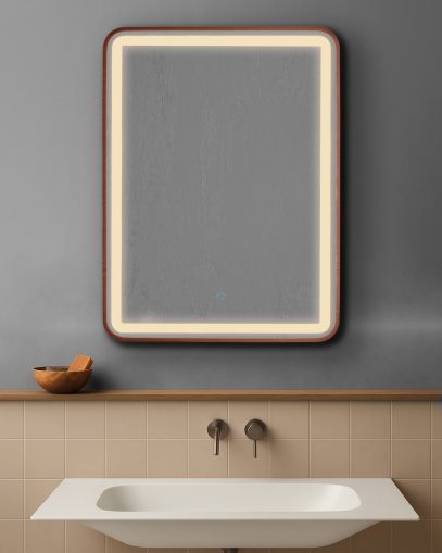 AURA SQ  правоъгълно огледало 60х80см с осветелние и РОЗОВО ЗЛАТО МАТ рамка