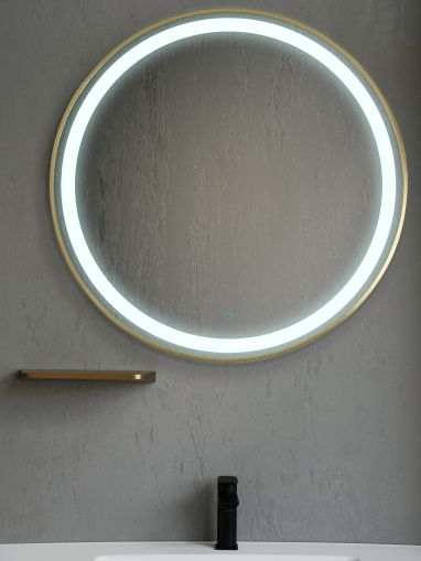 RONDA 70 огледало с осветелние и ЗЛАТО МАТ рамка