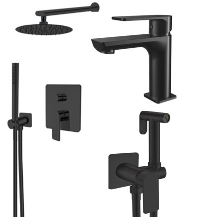 Комплект смесители LOTUS BLACK МАТ вграден душ