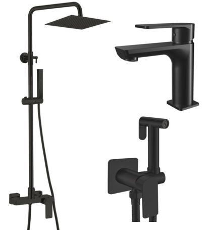 Комплект смесители LOTUS BLACK МАТ душ-колона