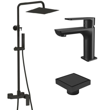 Комплект смесители LOTUS BLACK МАТ и сифон