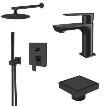 Комплект смесители LOTUS BLACK МАТ и сифон
