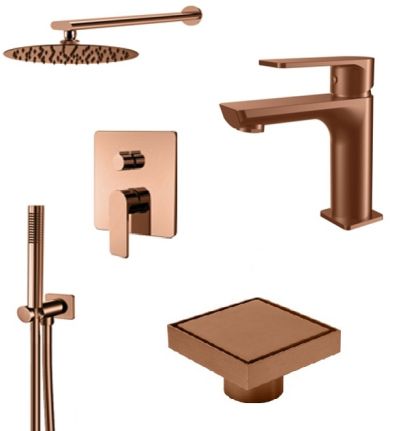 Комплект смесители LOTUS ROSE GOLD вграден душ и сифон