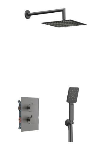 ALPHA термостатична двупътна душ система за вграждане, цвят DARK GREY
