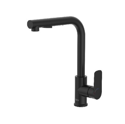 ROCA CALA Cold Start Смесител за кухненска мивка с въртящ и изваждащ се чучур с 2 функции черен мат 