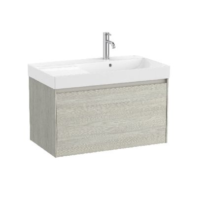 ROCA ONA 80 Мебел Unik с едно чекмеджета и асиметричен умивалник Светъл Дъб 