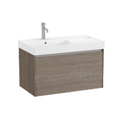 ROCA ONA 80 Мебел Unik с едно чекмеджета и асиметричен умивалник Dark Elm 