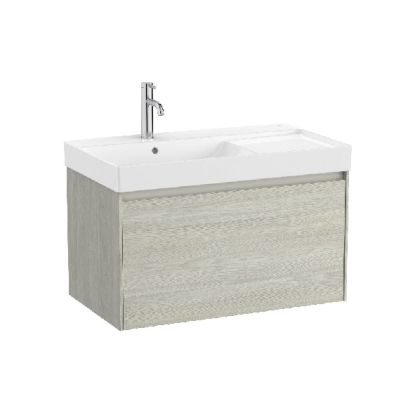 ROCA ONA 80 Мебел Unik с едно чекмеджета и асиметричен умивалник Светъл Дъб 