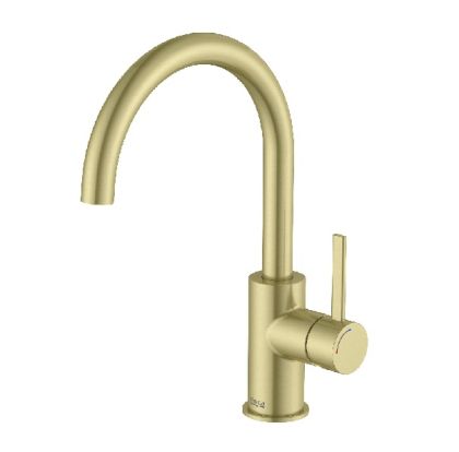  ROCA ONA Смесител за умивалник със странична ръкохватка и клик-клак клапа Stainless Brushed Brass Злато 