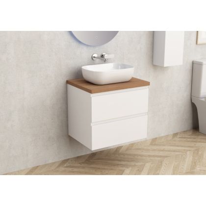 Мебел с плот за баня, цвят бял гланц + дървесен плот, размер 59/45см