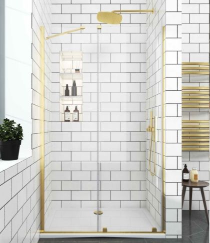 Преграден параван за душ Elgio BRUSHED GOLD между стени
