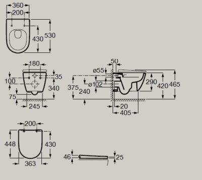 ONA Rimless Стенна тоалетна чиния Roca Черен Мат