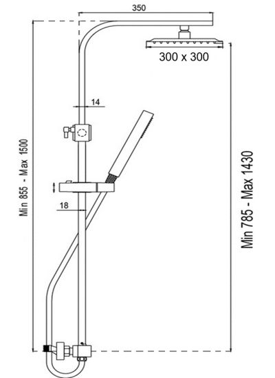 LOTUS SQ Душ колона с чучур, пита и подвишен душ - Злато Мат