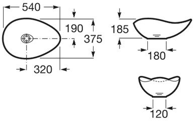 Roca OHTAKE 540 x 375 x 185 mm Умивалник Върху Плот Matt Black