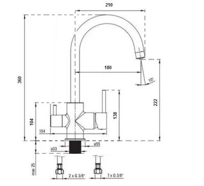 LOTUS кухненски смесител с извит чучур за пречистена вода черен мат