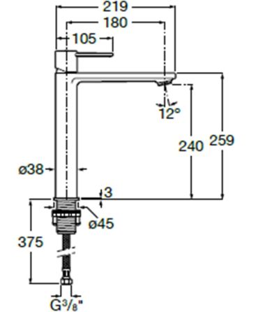 TARGA Висок смесител за умивалник ХРОМ МАТ