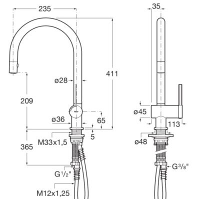 ONA Смесител за кухненска мивка с въртящ се чучур ХРОМ МАТ