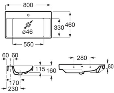 ONA Умивалник 80 x 46 cm - Черен Мат за стенен монтаж