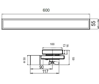FLIPDRAIN Линеен сифон 60 със сух и воден затвор неръждаема стомана - GOLD MATT