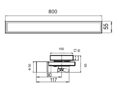 FLIPDRAIN Линеен сифон 80 със сух и воден затвор неръждаема стомана - GOLD MATT