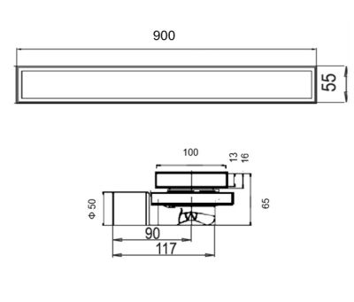 FLIPDRAIN Линеен сифон 90 със сух и воден затвор неръждаема стомана - Хром Мат