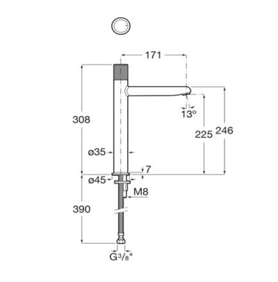 NU висок смесител за умивалник с ръкохватка STRIPES XL в цвят Mint Green