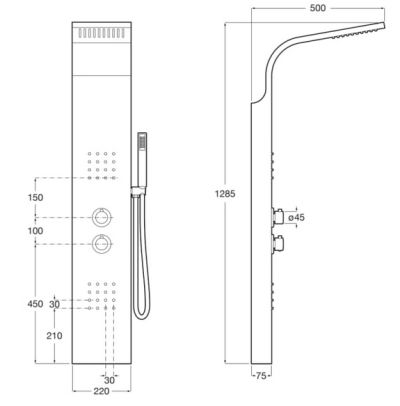 ESSENTIAL Термостатична душ-колона с хидромасажни дюзи от неръждаема стомана