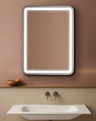 AURA SQ  правоъгълно огледало 60х80см с осветелние и ХРОМ МАТ рамка
