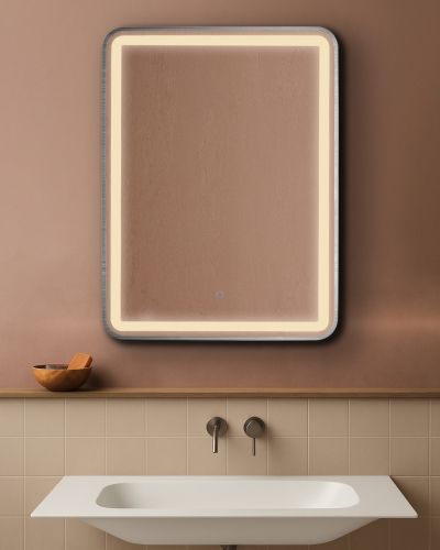 AURA SQ  правоъгълно огледало 60х80см с осветелние и ХРОМ МАТ рамка