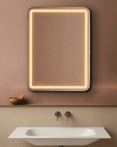 AURA SQ  правоъгълно огледало 60х80см с осветелние и ХРОМ МАТ рамка