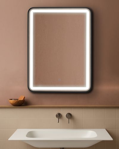 AURA SQ  правоъгълно огледало 60х80 см с осветелние и ЧЕРЕН МАТ рамка