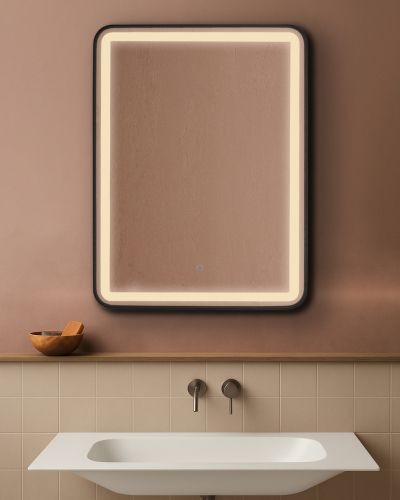 AURA SQ  правоъгълно огледало 60х80 см с осветелние и ЧЕРЕН МАТ рамка