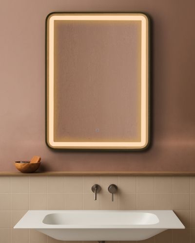 AURA SQ  правоъгълно огледало 60х80 см с осветелние и ЧЕРЕН МАТ рамка