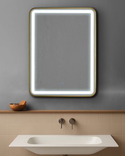 AURA SQ  правоъгълно огледало 60х80см с осветелние и ЗЛАТО МАТ рамка