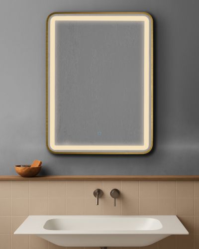 AURA SQ  правоъгълно огледало 60х80см с осветелние и ЗЛАТО МАТ рамка