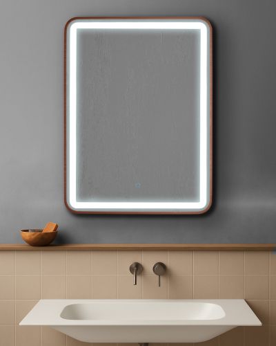 AURA SQ  правоъгълно огледало 60х80см с осветелние и РОЗОВО ЗЛАТО МАТ рамка